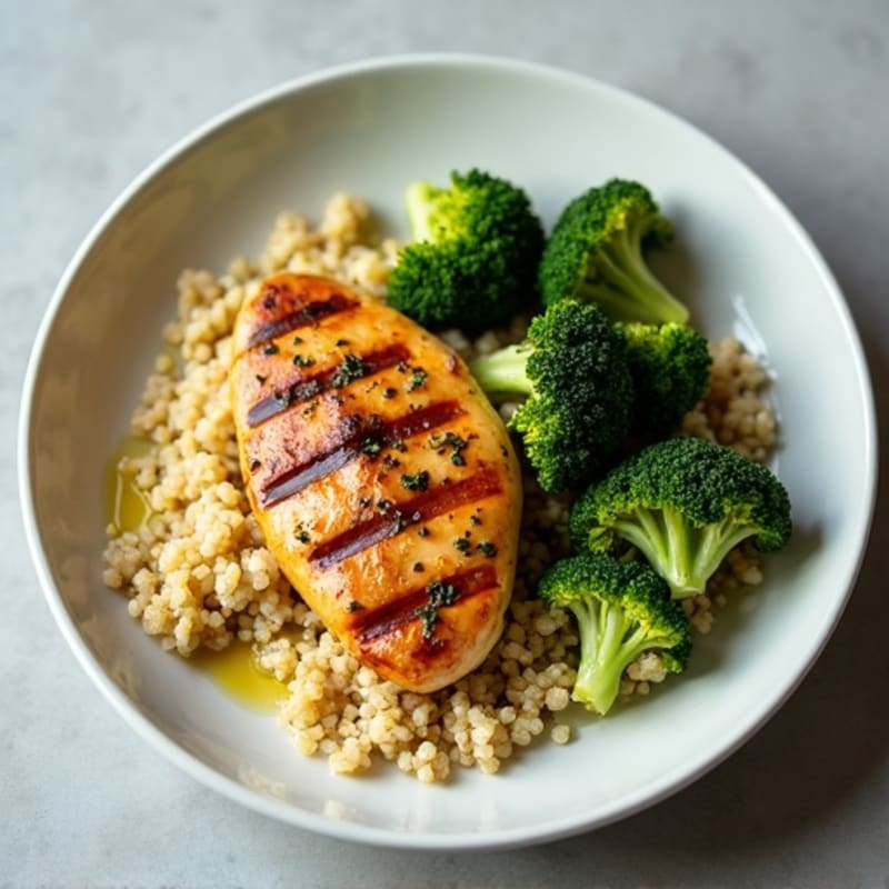 Grilled Chicken Breast with Quinoa and Roasted Broccoli