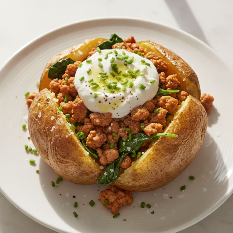 Hearty Loaded Turkey and Spinach Baked Potato