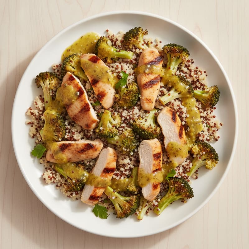 Grilled Chicken and Quinoa Salad with Roasted Broccoli