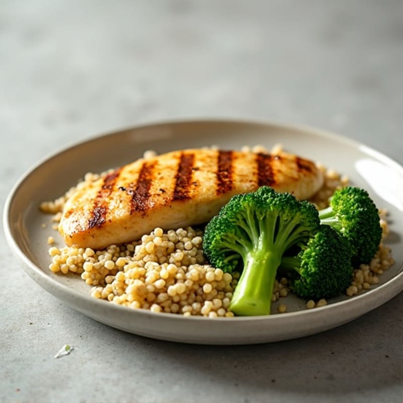 Grilled Chicken Breast with Quinoa and Roasted Broccoli