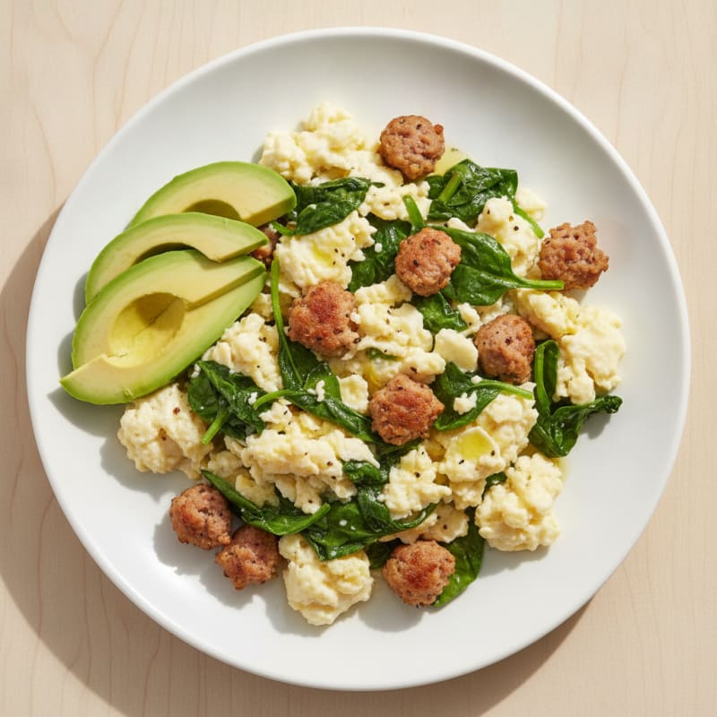 Egg White and Spinach Scramble with Turkey Sausage