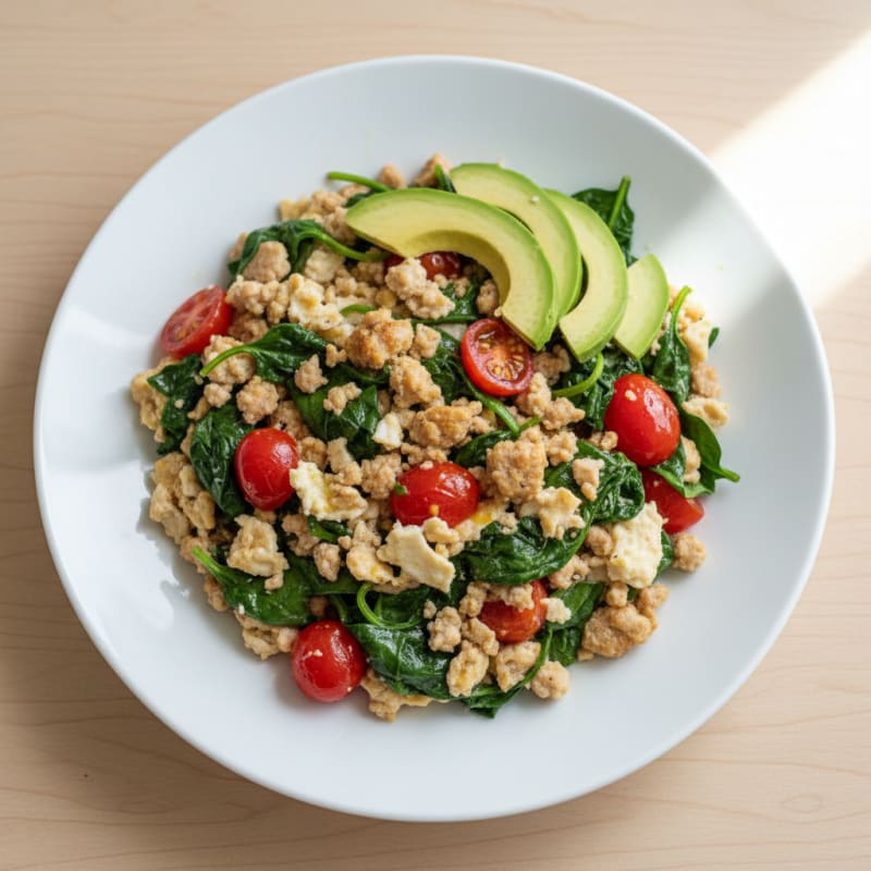 Egg White and Turkey Scramble with Spinach and Tomatoes