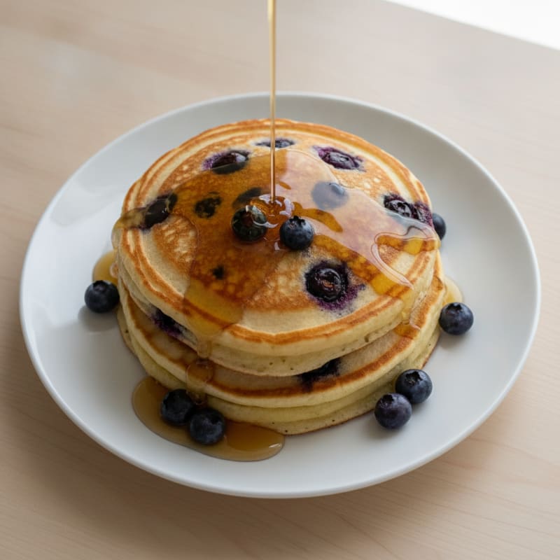 Blueberry Ricotta Pancakes with Maple Syrup