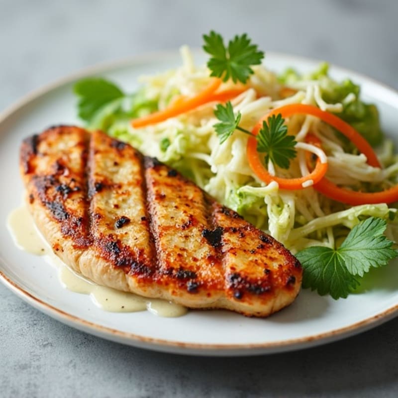 Grilled Chicken Breast with Crunchy Cabbage Slaw