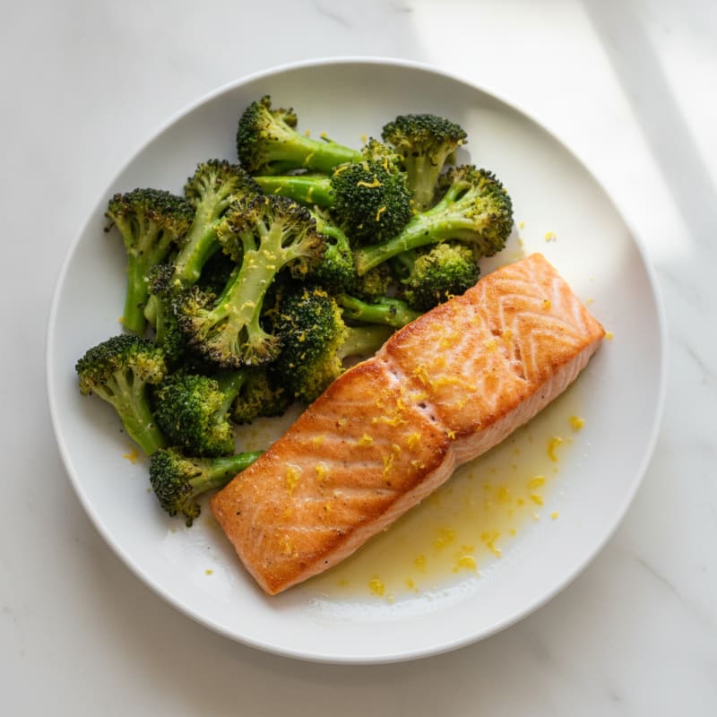 Pan-Seared Salmon with Roasted Broccoli and Lemon Zest