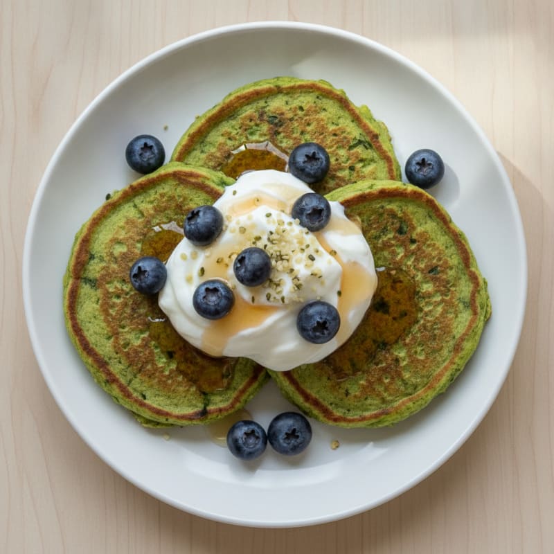 Spinach Matcha Protein Pancakes