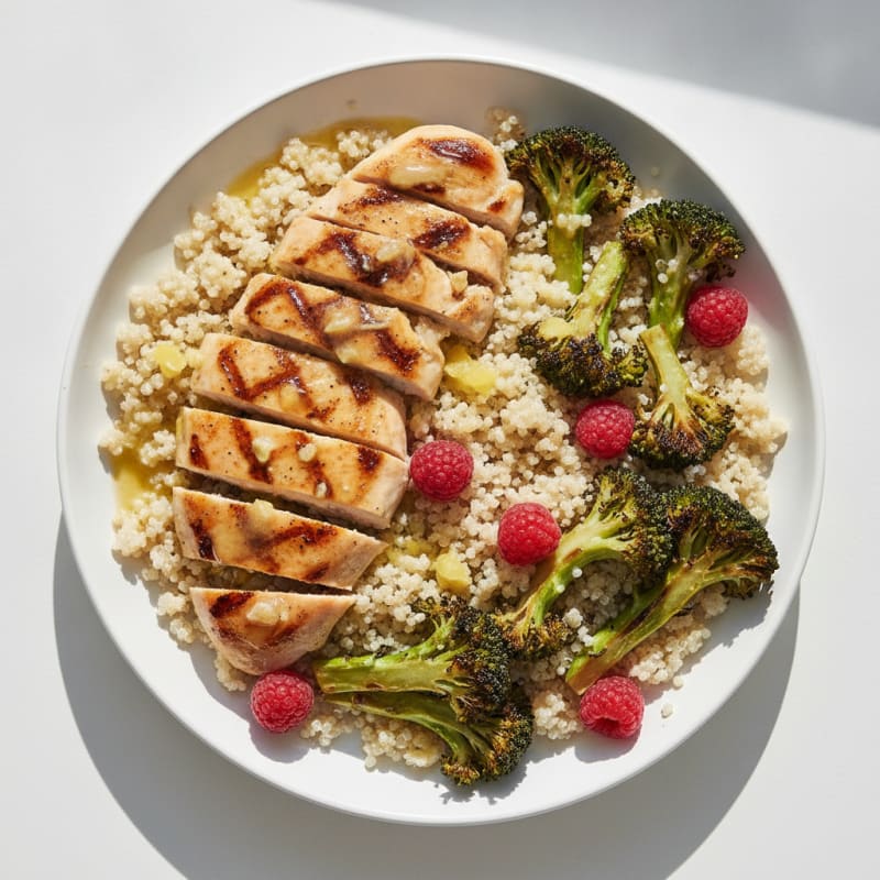 Grilled Lemon-Garlic Chicken Breast with Quinoa and Roasted Broccoli