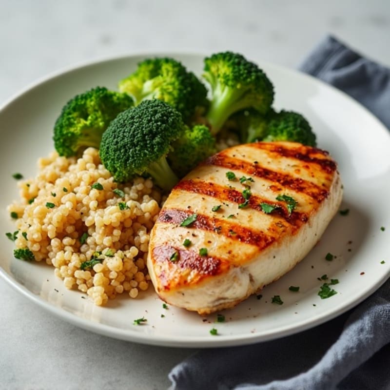 Grilled Chicken Breast with Quinoa and Steamed Broccoli