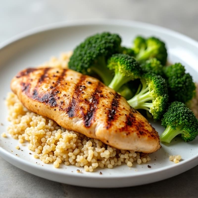 Grilled Chicken Breast with Quinoa and Roasted Broccoli