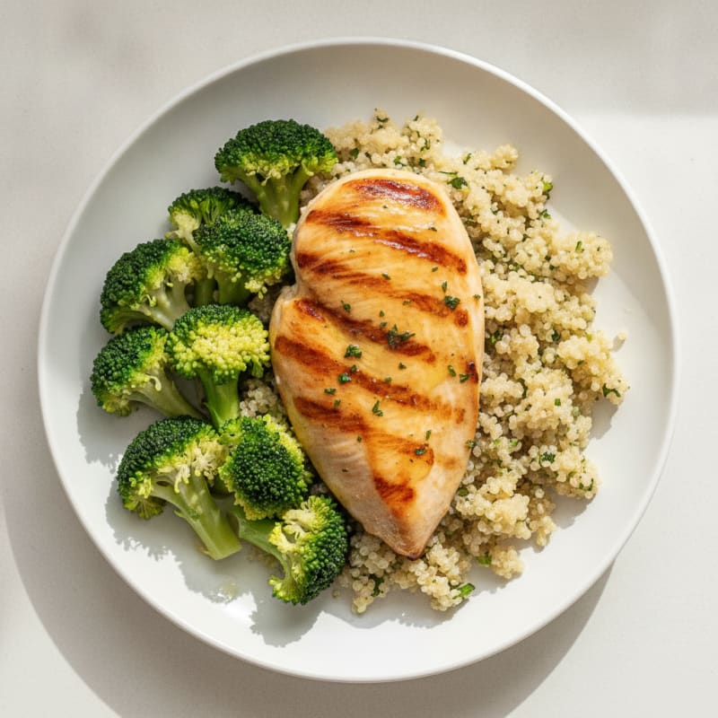 Grilled Chicken Breast with Quinoa and Steamed Broccoli