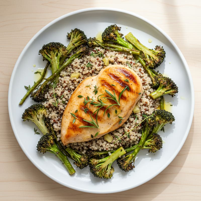 Grilled Chicken Breast with Quinoa and Roasted Broccoli