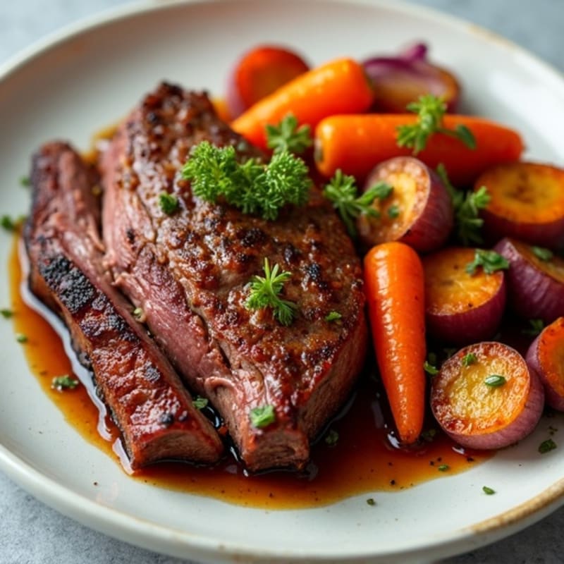 Slow-Cooked Smoky Brisket with Roasted Root Vegetables
