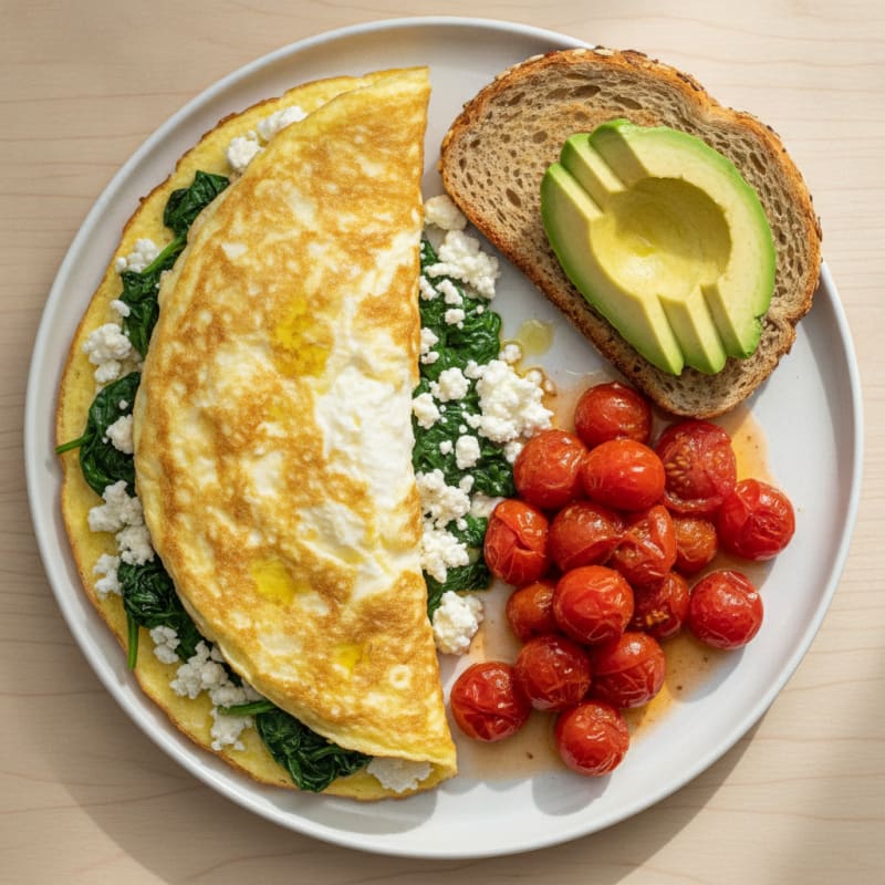 Egg White Spinach Omelette with Cottage Cheese and Tomatoes