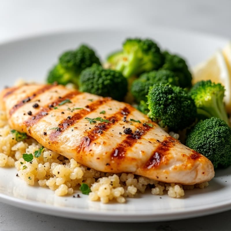 Grilled Chicken Breast with Roasted Broccoli and Quinoa