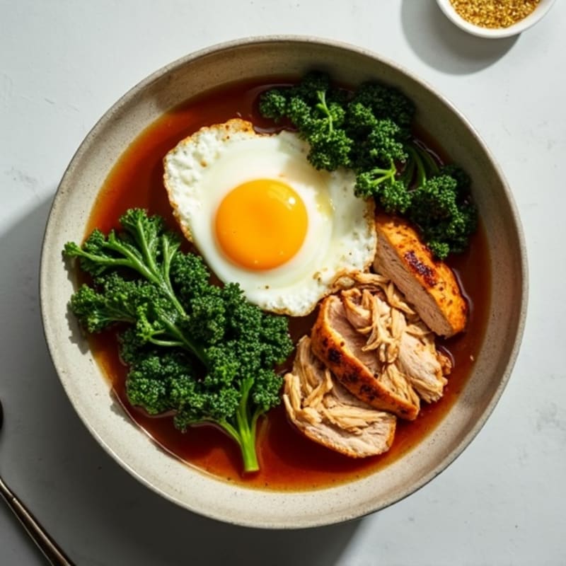 Nourishing Beef Bone Broth with Shredded Chicken and Greens