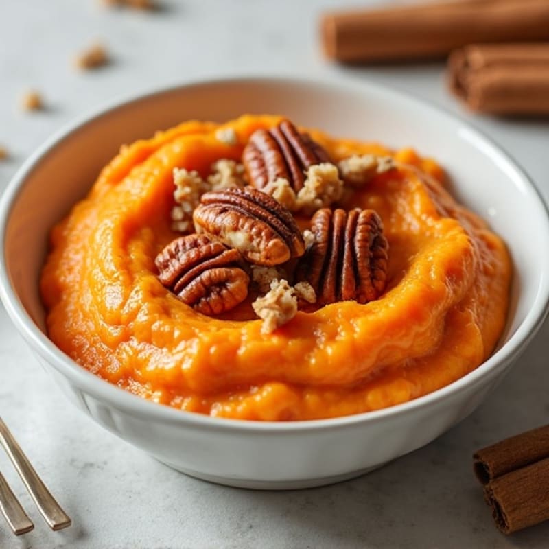 Creamy Vanilla Sweet Potato Mash with Toasted Pecans and Cinnamon