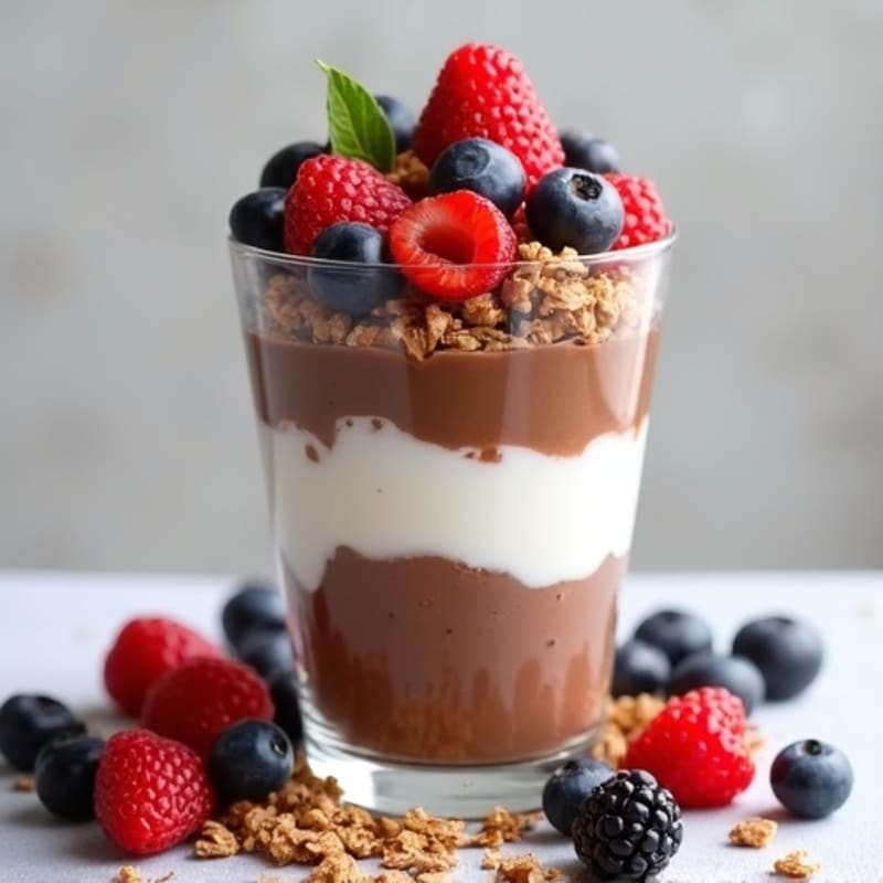 Creamy Chocolate Protein Yogurt Parfait with Mixed Berries