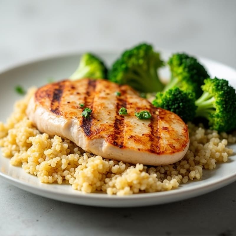 Seared Turkey Breast with Steamed Broccoli and Quinoa