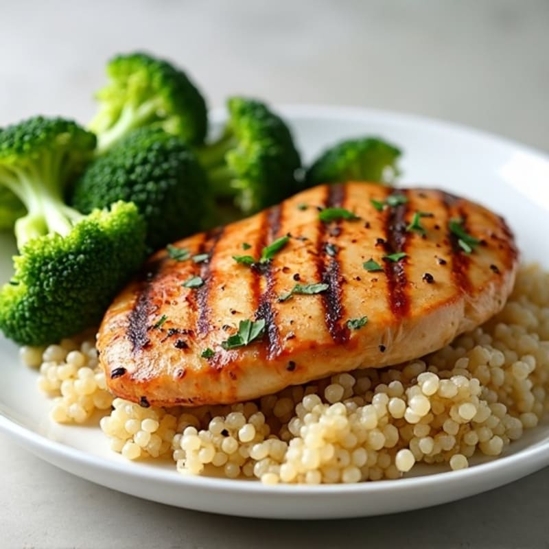 Grilled Chicken Breast with Quinoa and Steamed Broccoli