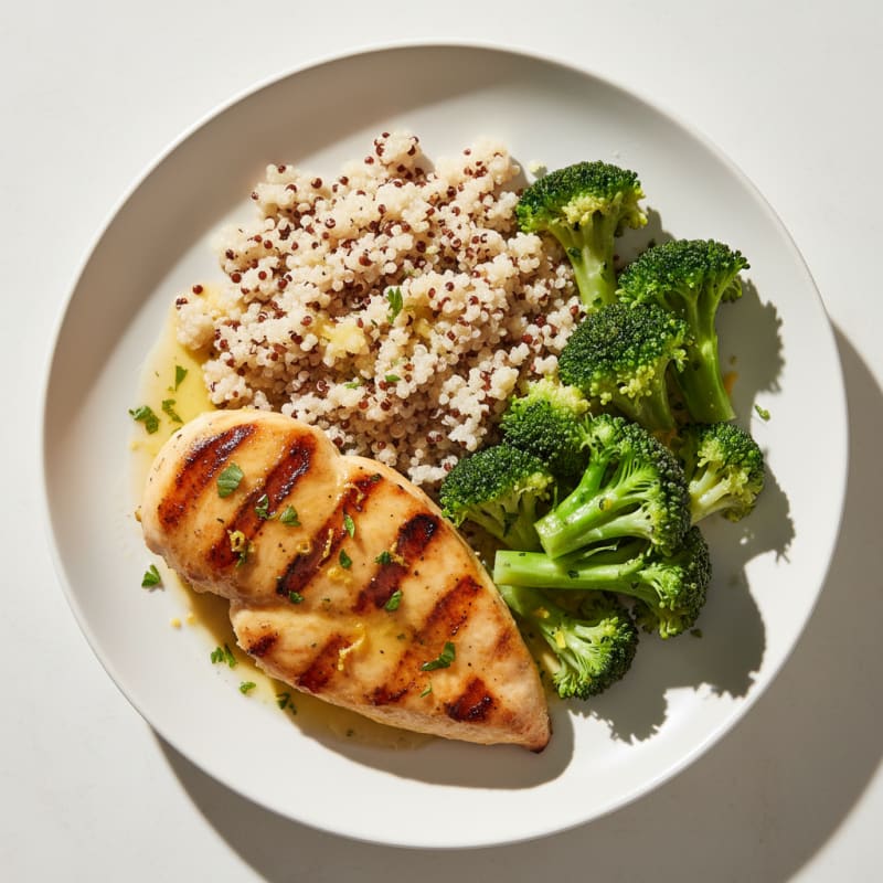 Grilled Chicken Breast with Quinoa and Steamed Broccoli