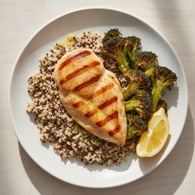 Grilled Chicken Breast with Quinoa and Roasted Broccoli