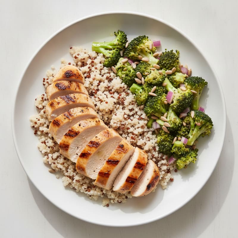 Grilled Chicken Breast with Quinoa and Crunchy Broccoli Salad