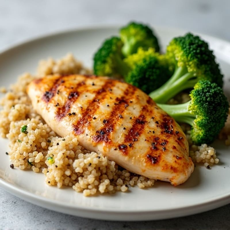 Grilled Chicken Breast with Quinoa and Roasted Broccoli