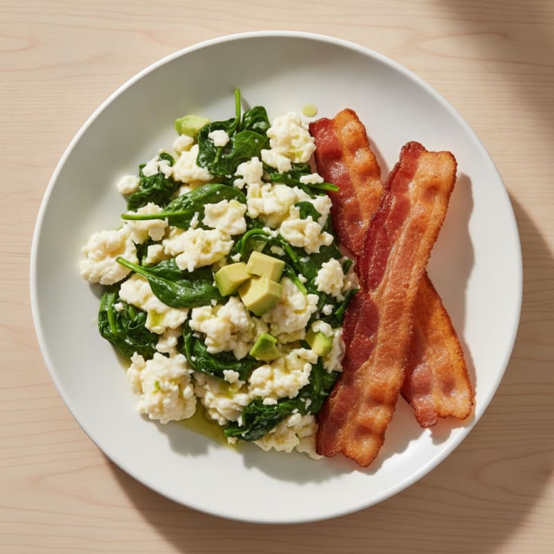 Egg White Spinach Scramble with Turkey Bacon