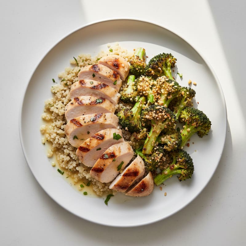Grilled Chicken Breast with Quinoa and Roasted Broccoli