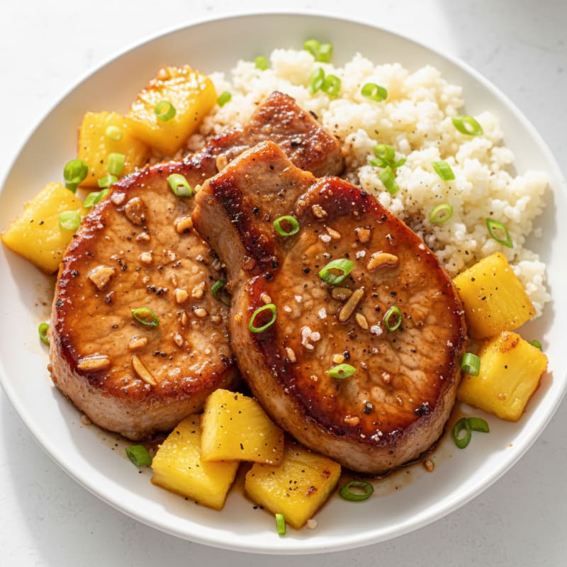 Pan-Seared Caramelized Pork Chops with Pineapple
