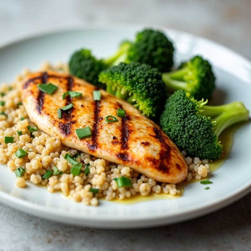 Grilled Chicken Breast with Quinoa and Roasted Broccoli