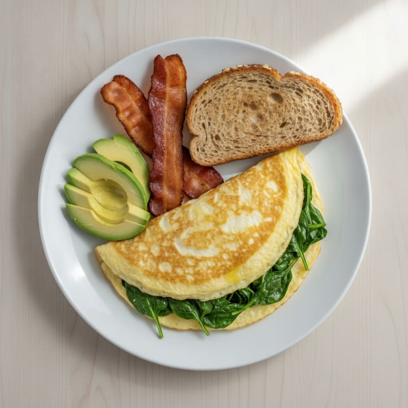 Egg White Spinach Omelette with Turkey Bacon