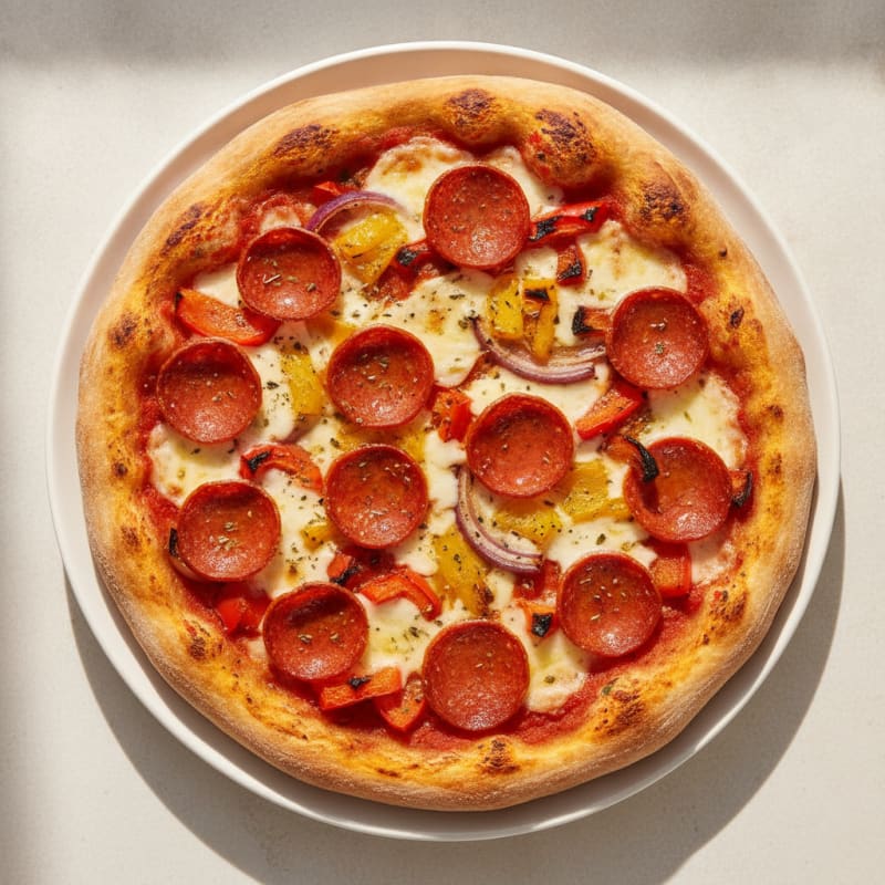 High-Protein Pepperoni Pizza with Roasted Vegetables