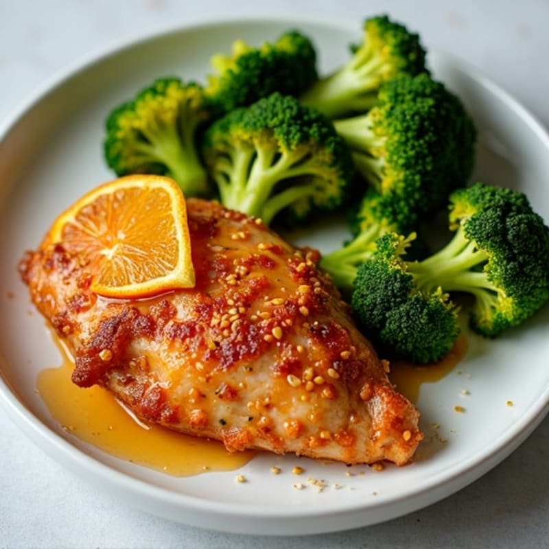 Crispy Baked Orange Sesame Chicken with Roasted Broccoli