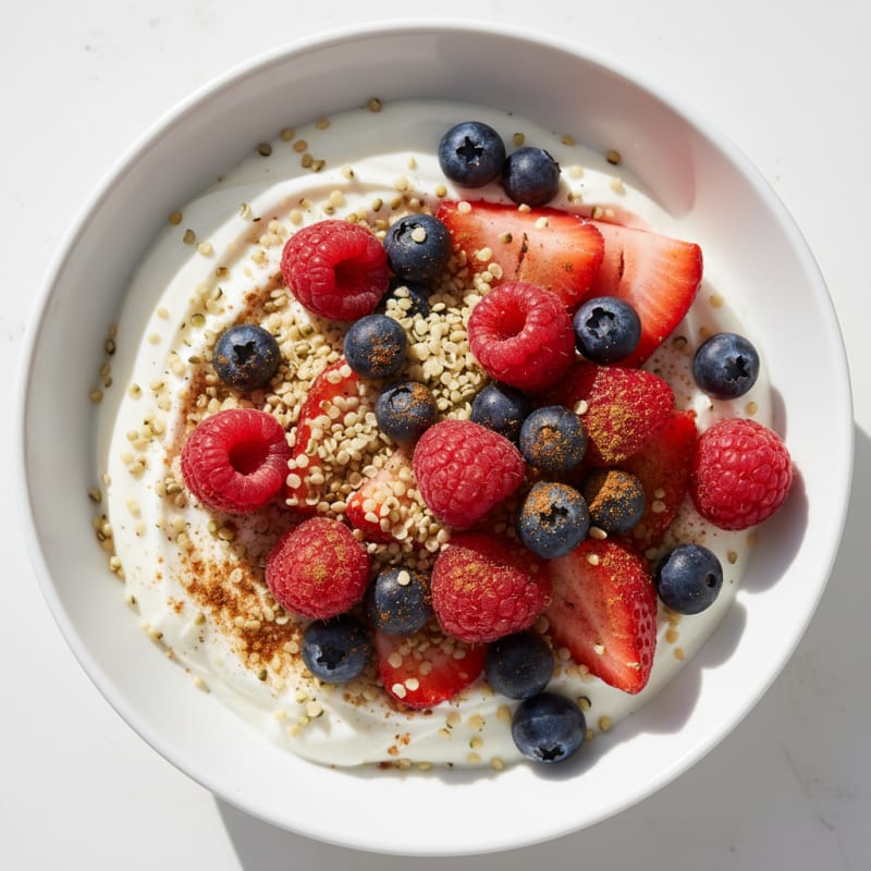 Silky Greek Yogurt Bowl with Hemp Seeds and Mixed Berries