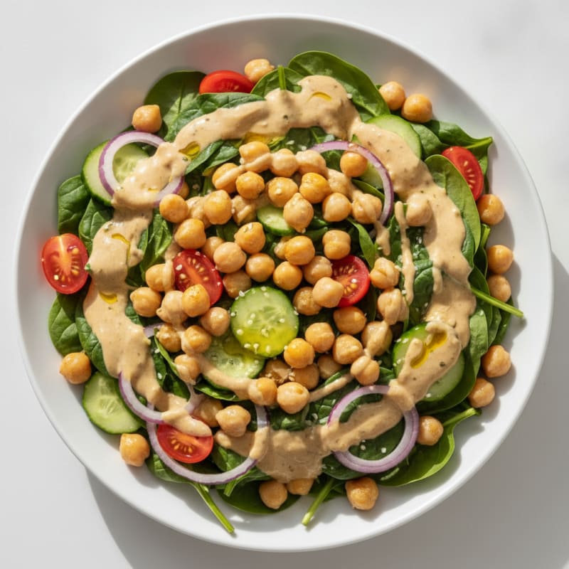 Chickpea Spinach Salad with Creamy Lemon Tahini Dressing