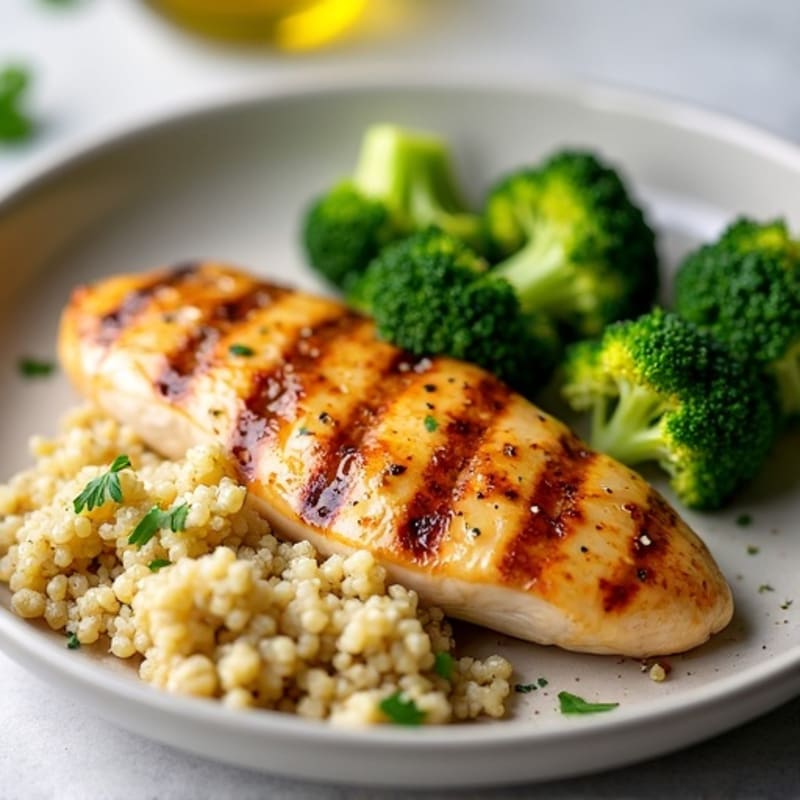 Grilled Chicken Breast with Roasted Broccoli and Quinoa