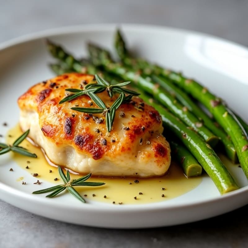 Seared Garlic Herb Chicken Thighs with Roasted Asparagus