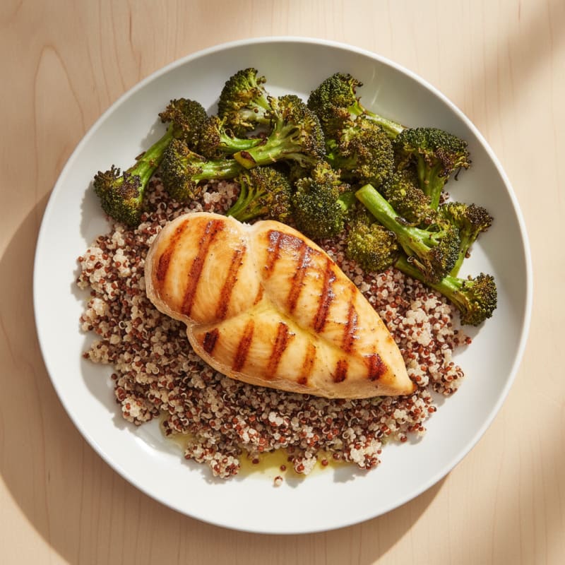 Grilled Chicken Breast with Quinoa and Roasted Broccoli