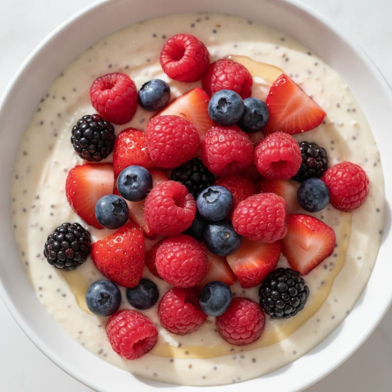 Creamy Vanilla Protein Chia Pudding with Mixed Berries