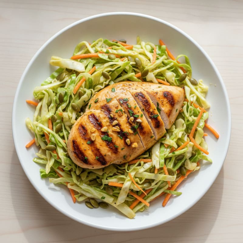 Grilled Chicken Breast with Crunchy Cabbage Slaw