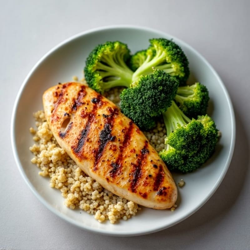 Grilled Chicken Breast with Roasted Broccoli and Quinoa