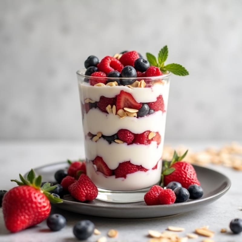 Greek Yogurt Protein Parfait with Mixed Berries and Almonds