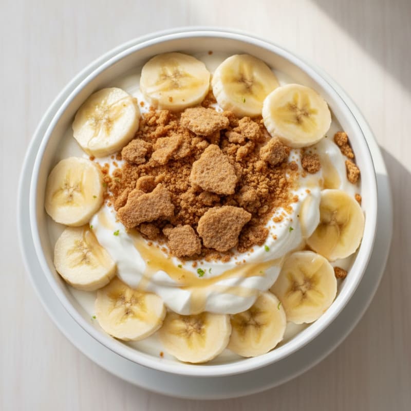 Protein Yogurt Banana Parfait with Crushed Rice Cakes