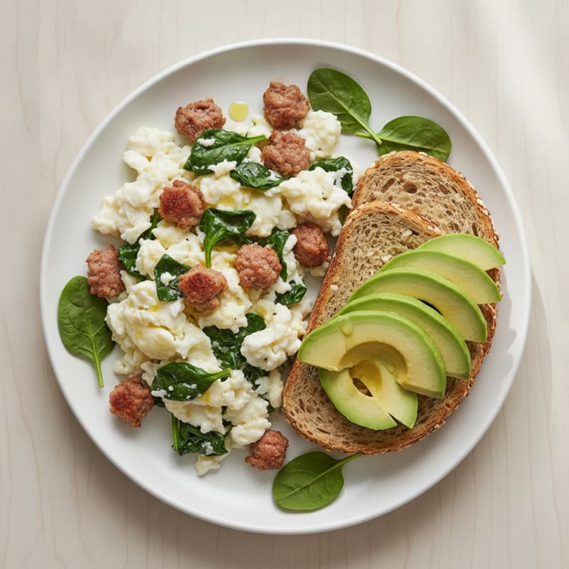 Egg White Scramble with Turkey Sausage and Spinach