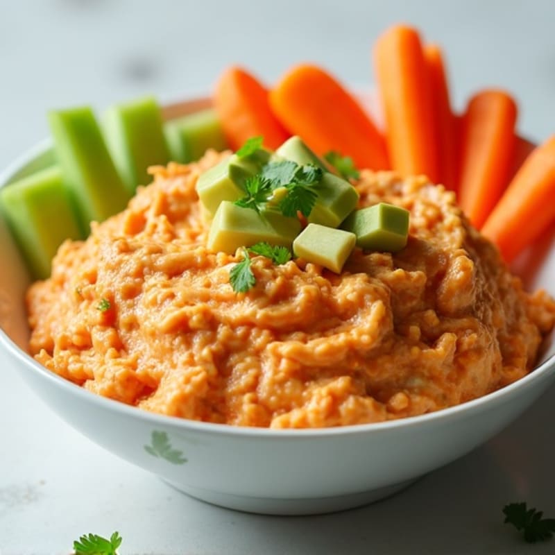 Healthy Creamy Buffalo Chicken Dip with Fresh Veggies