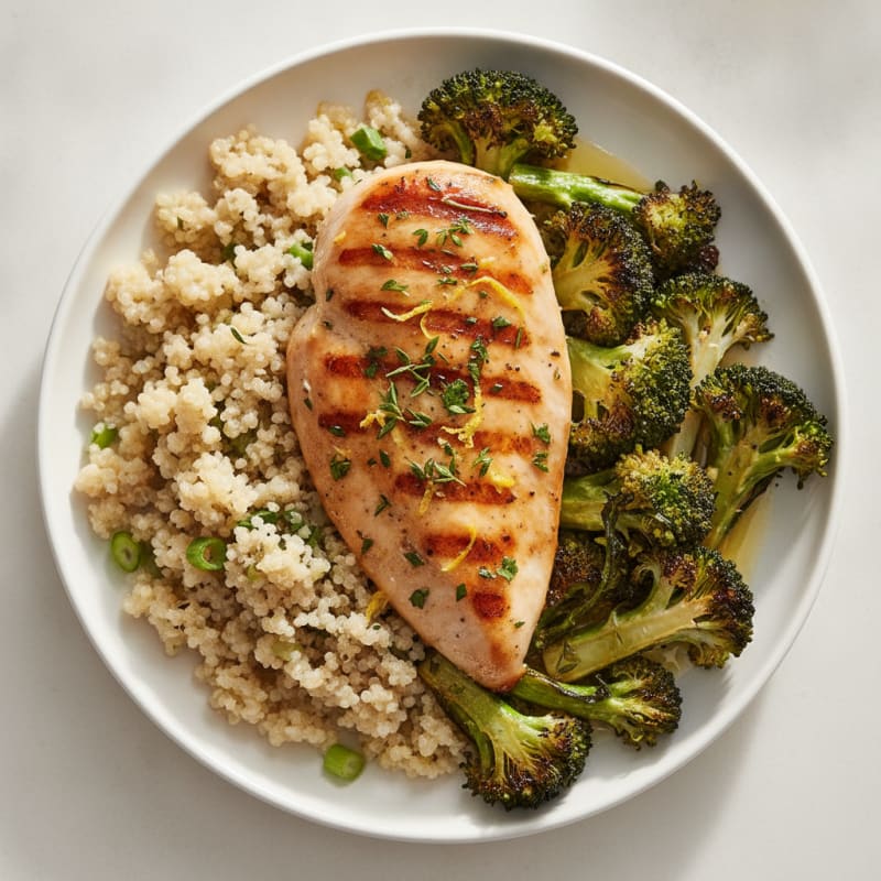 Grilled Chicken Breast with Quinoa and Roasted Broccoli