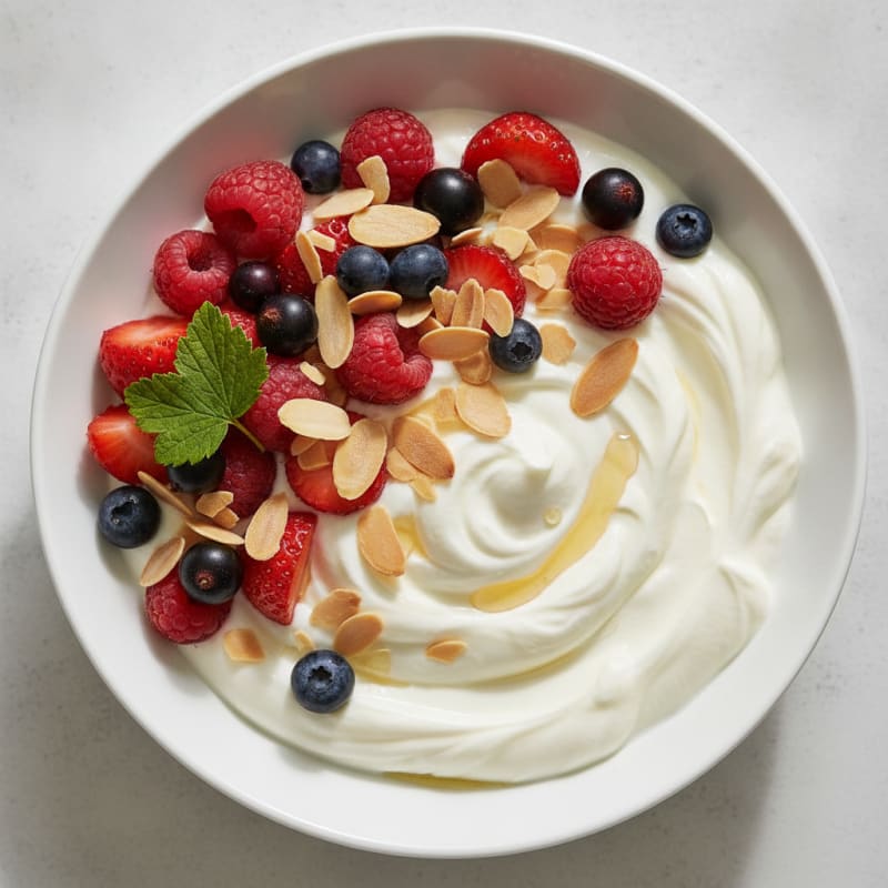 Greek Yogurt Protein Parfait with Mixed Berries and Almonds