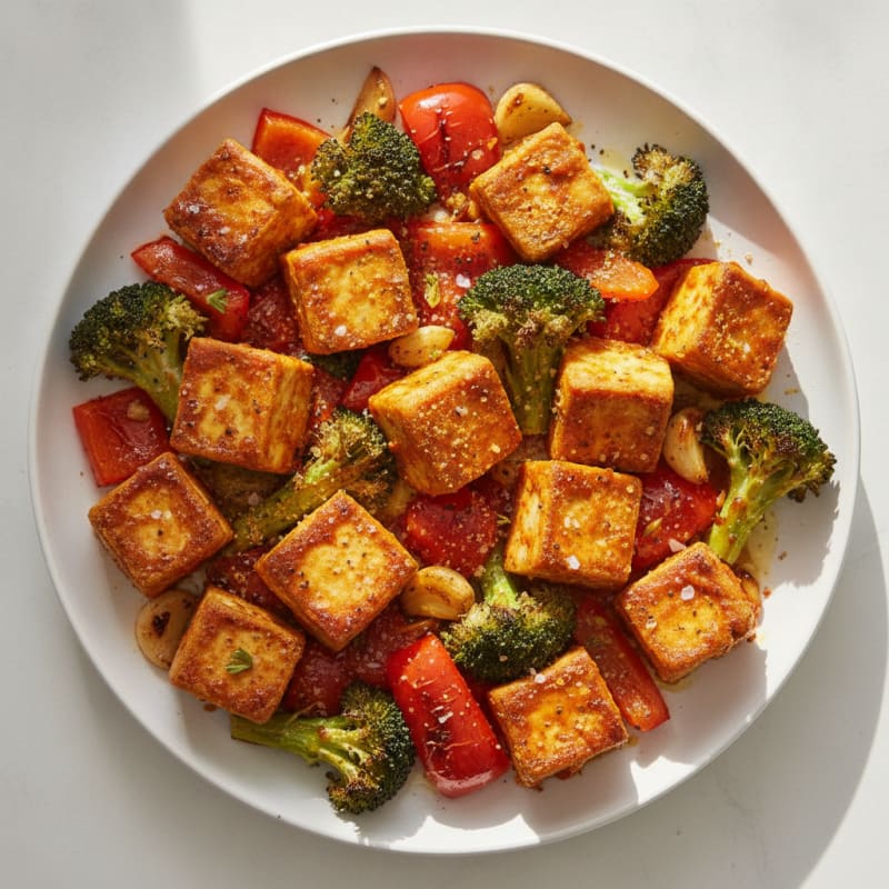 Harissa Baked Tofu with Roasted Vegetables