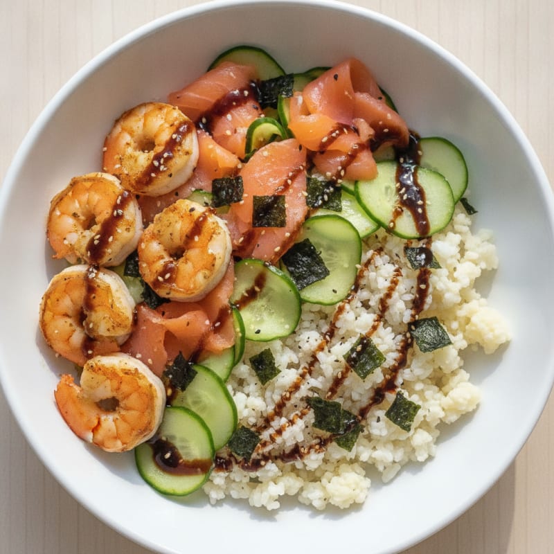 Deconstructed Shrimp and Salmon Sushi Bowl